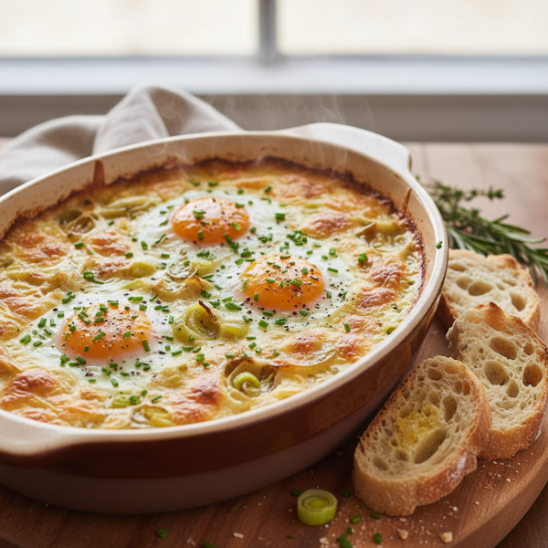 Cheesy Baked Leek & Egg Delight recipe