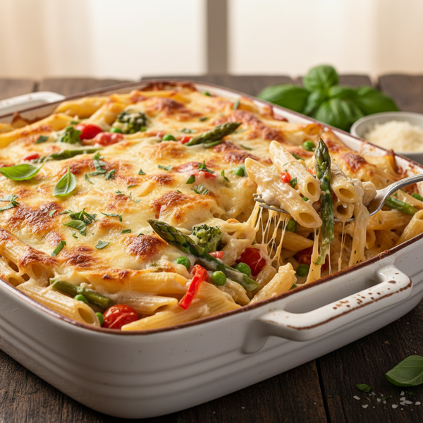 Cheesy Baked Penne Primavera recipe