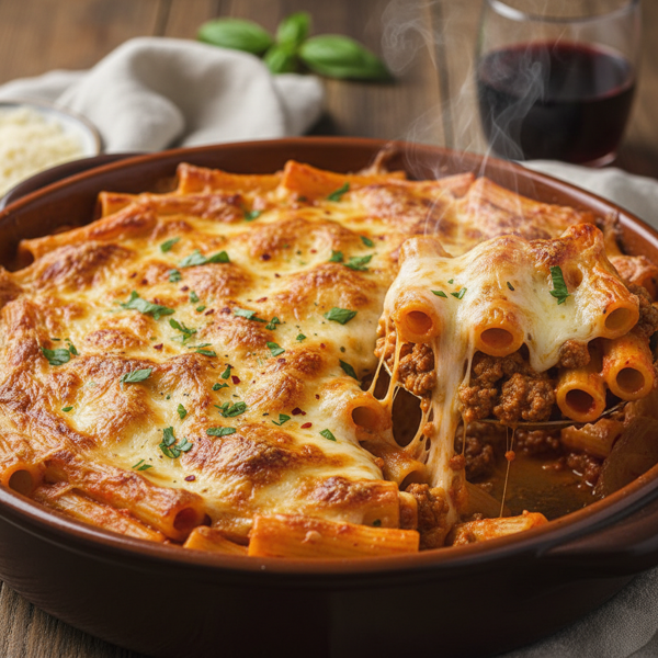 Cheesy Baked Rigatoni with Ground Beef recipe