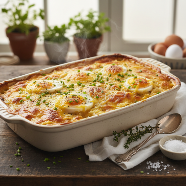 Cheesy Baked Scalloped Eggs with Rice recipe