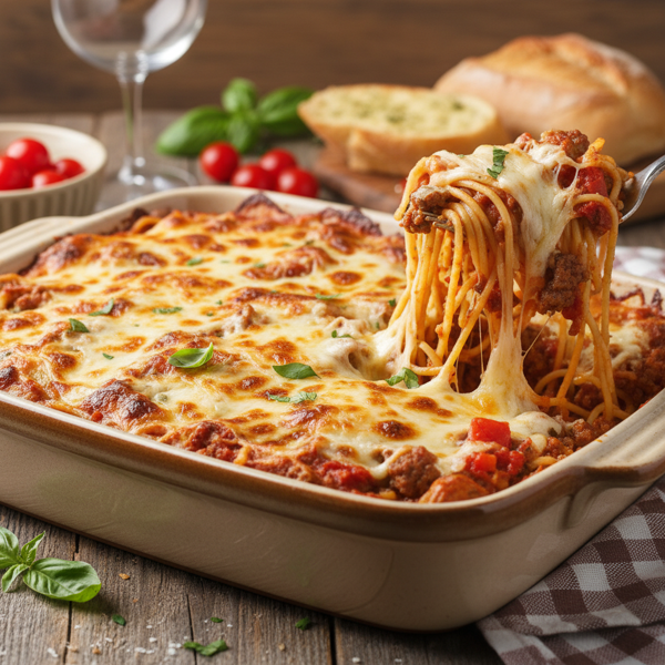 Cheesy Baked Spaghetti Delight recipe