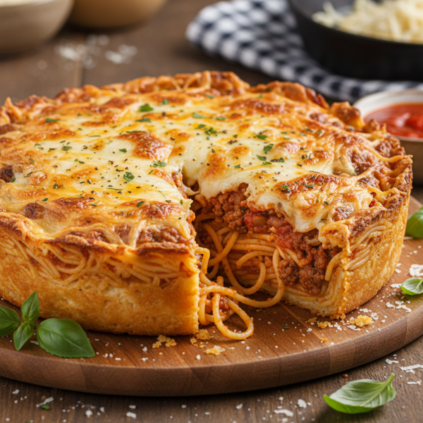 Cheesy Baked Spaghetti Pie recipe