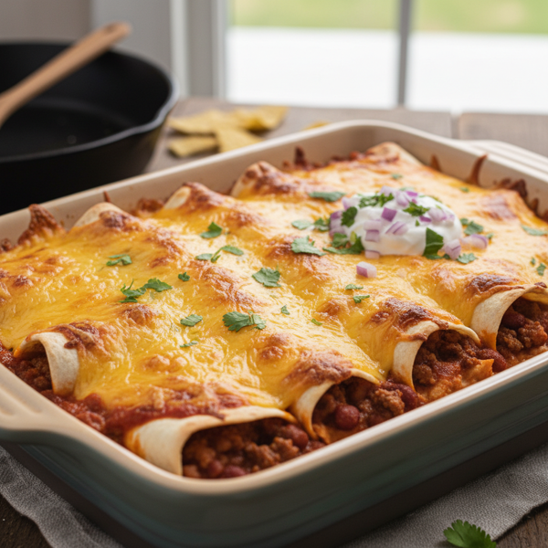 Cheesy Bean & Chili Burrito Casserole recipe