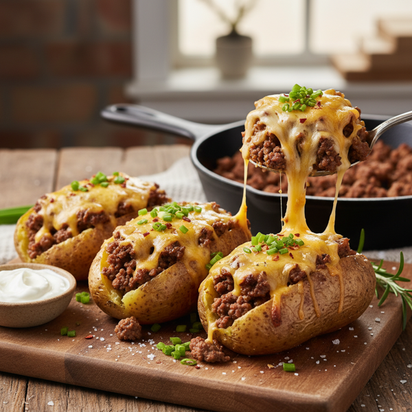 Cheesy Beef-Stuffed Baked Potatoes recipe