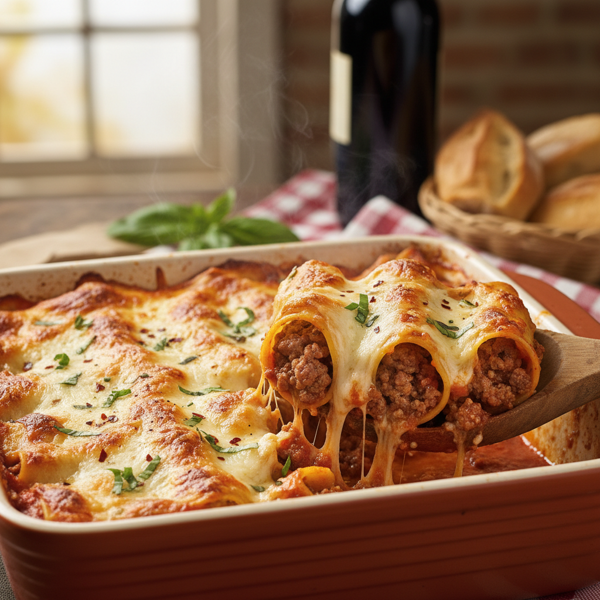Cheesy Beef-Stuffed Manicotti recipe