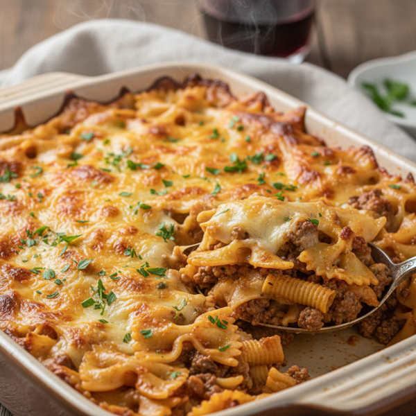 Cheesy Beef Bowtie Casserole recipe