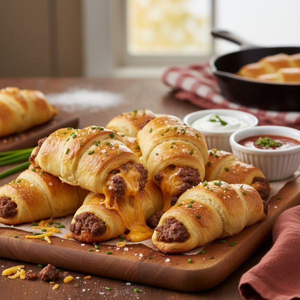 Cheesy Beef Crescent Roll-Ups recipe