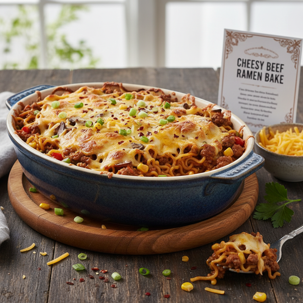 Cheesy Beef Ramen Casserole recipe