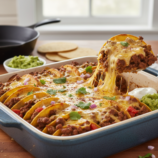 Cheesy Beef & Bean Bake Tacos recipe