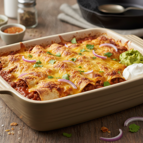 Cheesy Beef & Bean Wet Burrito Bake recipe