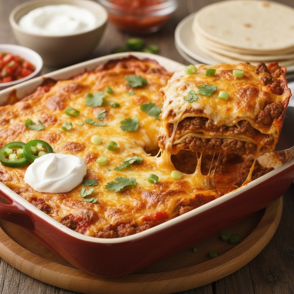 Cheesy Beef & Enchilada Layer Bake recipe