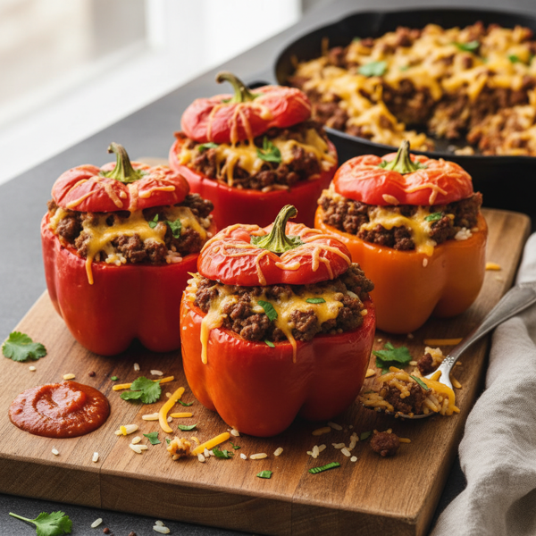 Cheesy Beef & Rice Stuffed Peppers recipe