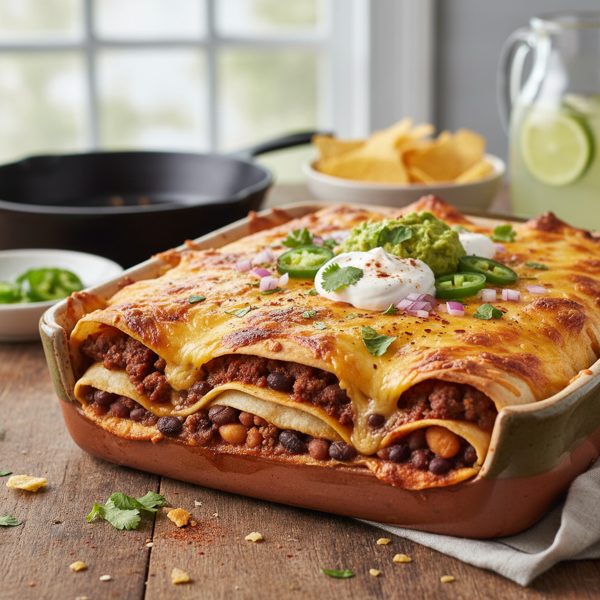 Cheesy Beef and Bean Layered Burrito Bake recipe