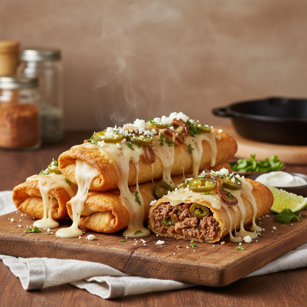 Cheesy Beef and Green Chili Chimichangas recipe