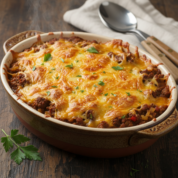 Cheesy Beef and Onion Casserole recipe