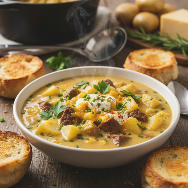 Cheesy Beef and Potato Chowder recipe