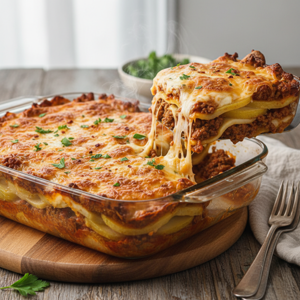 Cheesy Beef and Potato Lasagna recipe