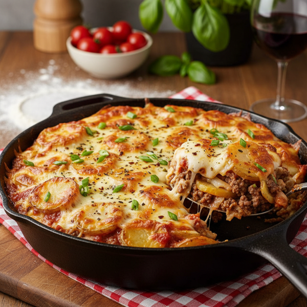 Cheesy Beef and Potato Pizza Casserole recipe
