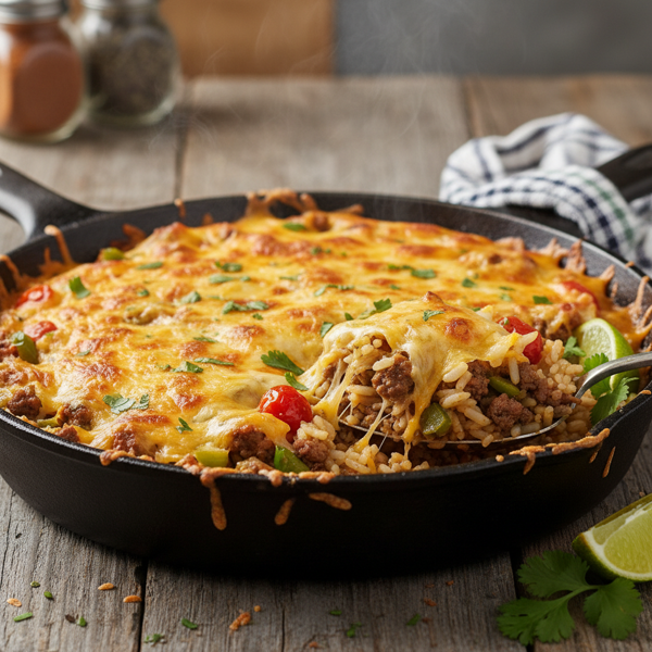 Cheesy Beef and Rice Skillet Delight recipe