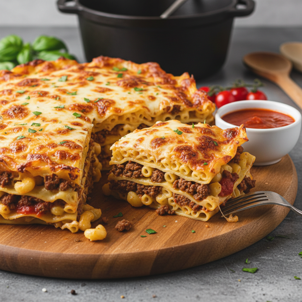 Cheesy Beefy Mac & Sauce Lasagna recipe