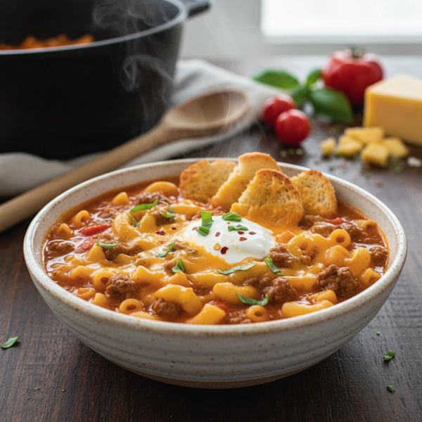 Cheesy Beefy Macaroni Tomato Soup recipe