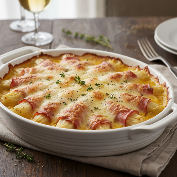 Cheesy Belgian Endive & Ham Bake recipe