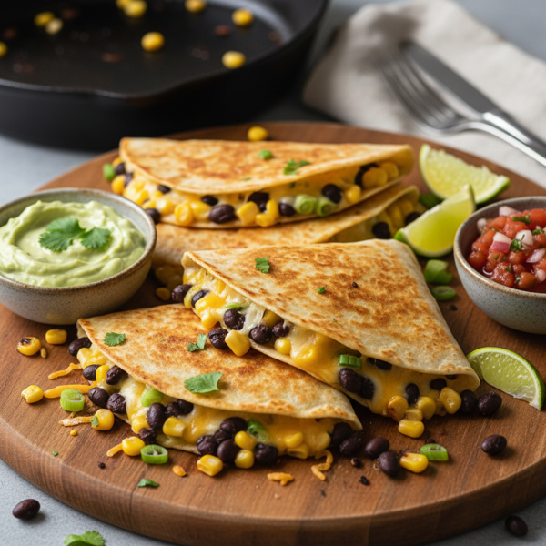 Cheesy Black Bean Quesadillas with Corn and Green Onions recipe