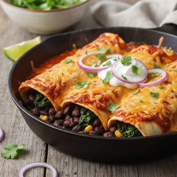 Cheesy Black Bean and Spinach Enchiladas recipe