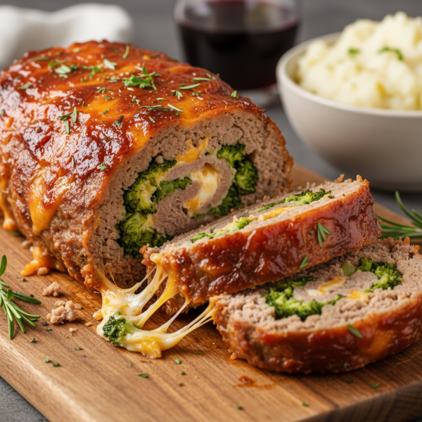 Cheesy Broccoli-Stuffed Meatloaf Roll recipe