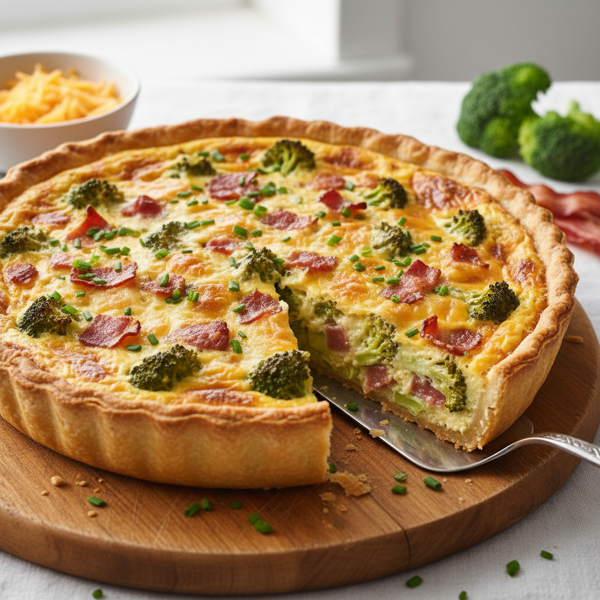 Cheesy Broccoli Bacon Quiche Delight recipe