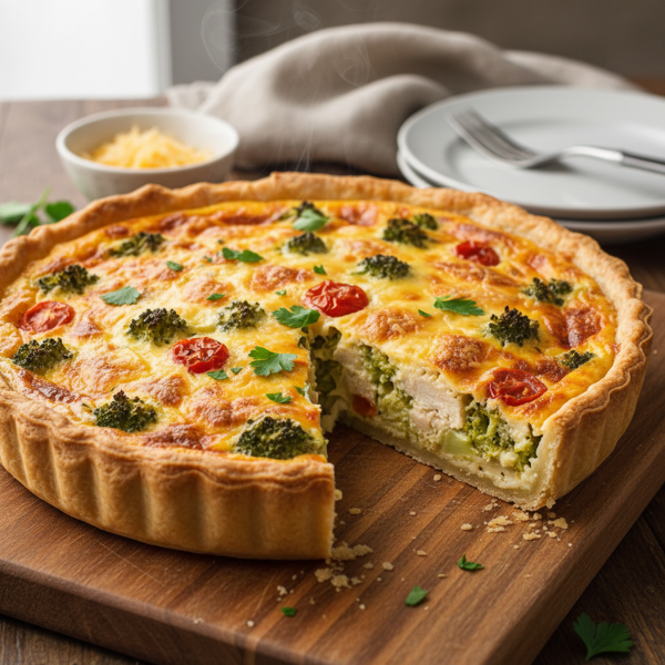 Cheesy Broccoli Chicken Quiche Delight recipe