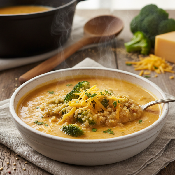 Cheesy Broccoli Quinoa Delight Soup recipe