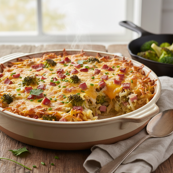 Cheesy Broccoli & Ham Hash Brown Casserole recipe