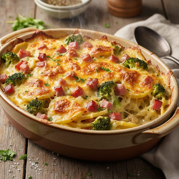 Cheesy Broccoli and Ham Potato Bake recipe