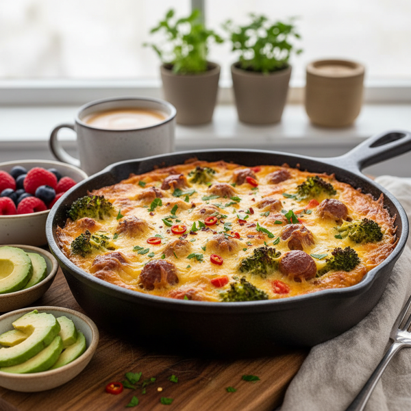 Cheesy Broccoli and Sausage Breakfast Casserole recipe