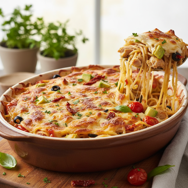 Cheesy Californian Chicken Spaghetti Bake recipe
