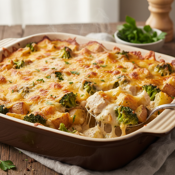 Cheesy Chicken, Broccoli, and Potato Casserole recipe