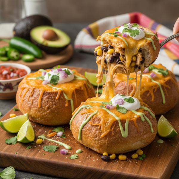 Cheesy Chicken Burrito Bread Bowls recipe