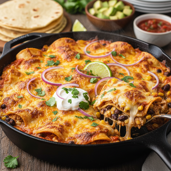 Cheesy Chicken Enchilada Skillet Lasagna recipe