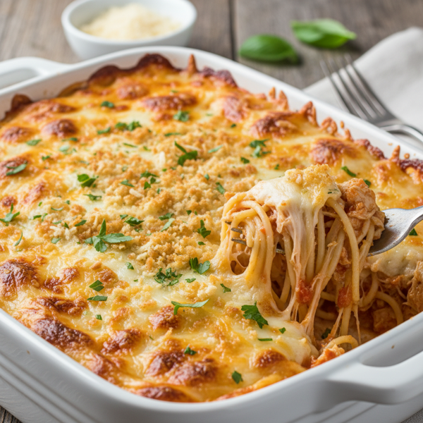Cheesy Chicken Spaghetti Bake recipe