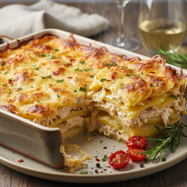 Cheesy Chicken & Potato Lasagna Delight recipe