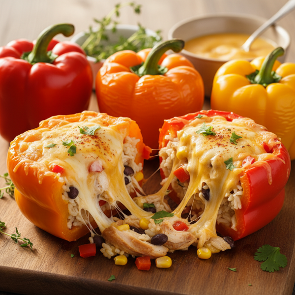 Cheesy Chicken & Rice Stuffed Bell Peppers Delight recipe