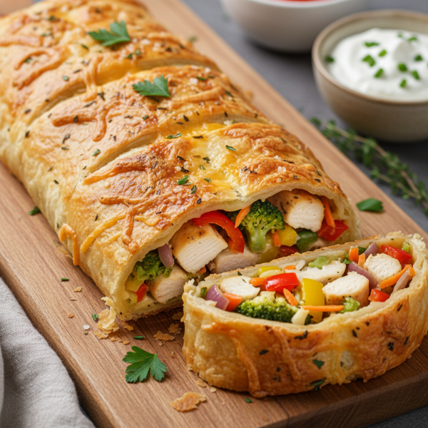 Cheesy Chicken & Veggie Strudel Delight recipe