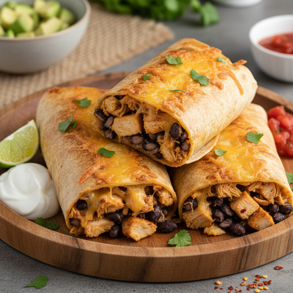 Cheesy Chicken and Black Bean Burritos recipe