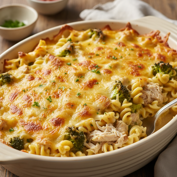 Cheesy Chicken and Broccoli Noodle Casserole recipe