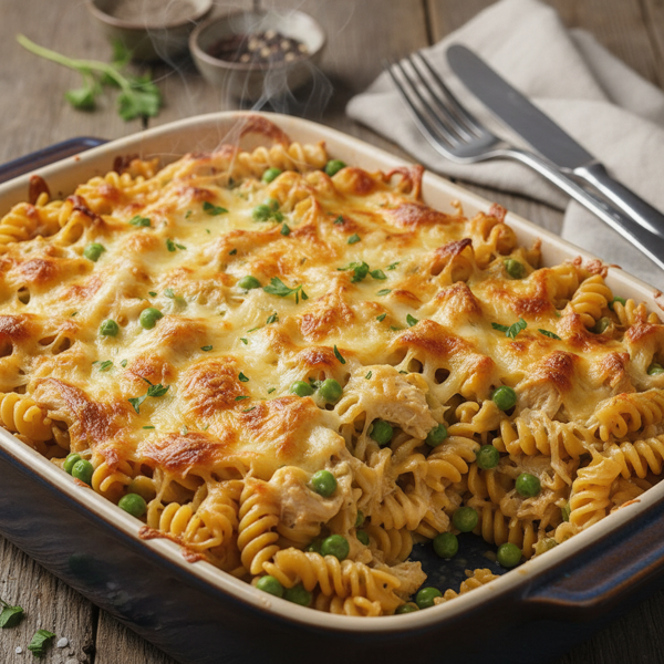 Cheesy Chicken and Rotini Bake with Peas recipe