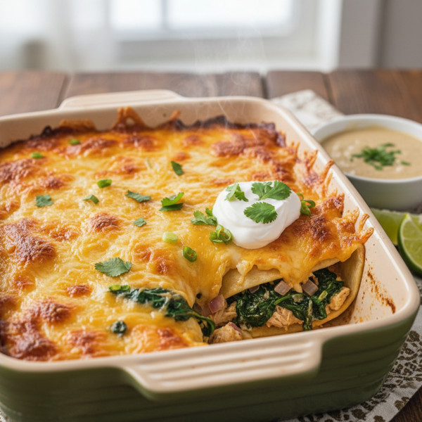 Cheesy Chicken and Spinach Enchilada Casserole recipe