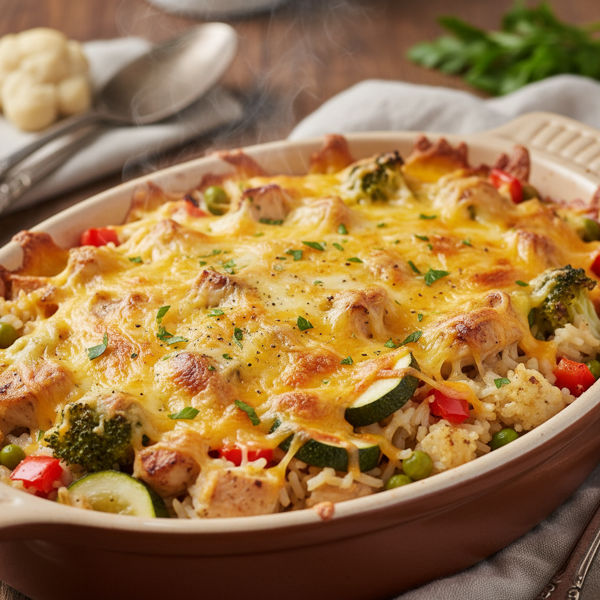 Cheesy Chicken and Vegetable Rice Bake recipe