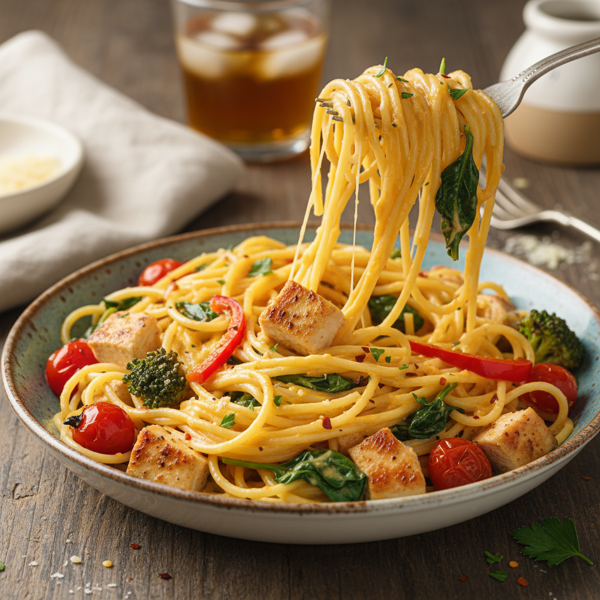 Cheesy Chicken and Veggie Spaghetti Delight recipe