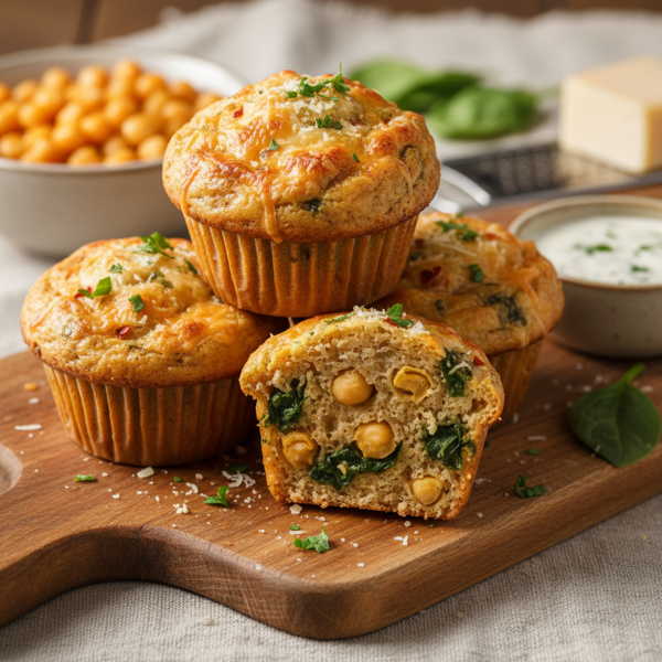 Cheesy Chickpea & Spinach Savory Muffins recipe